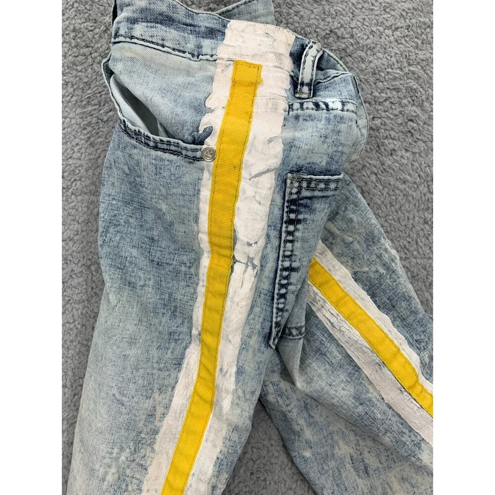 WAIMEA Skinny Fit Painted Seam Wearable Art-to-Wear Emo Grunge Punk Denim Jeans - Picture 6 of 12